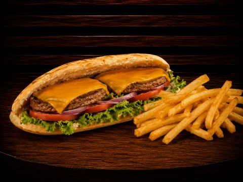Sandwich steak avec fromage.