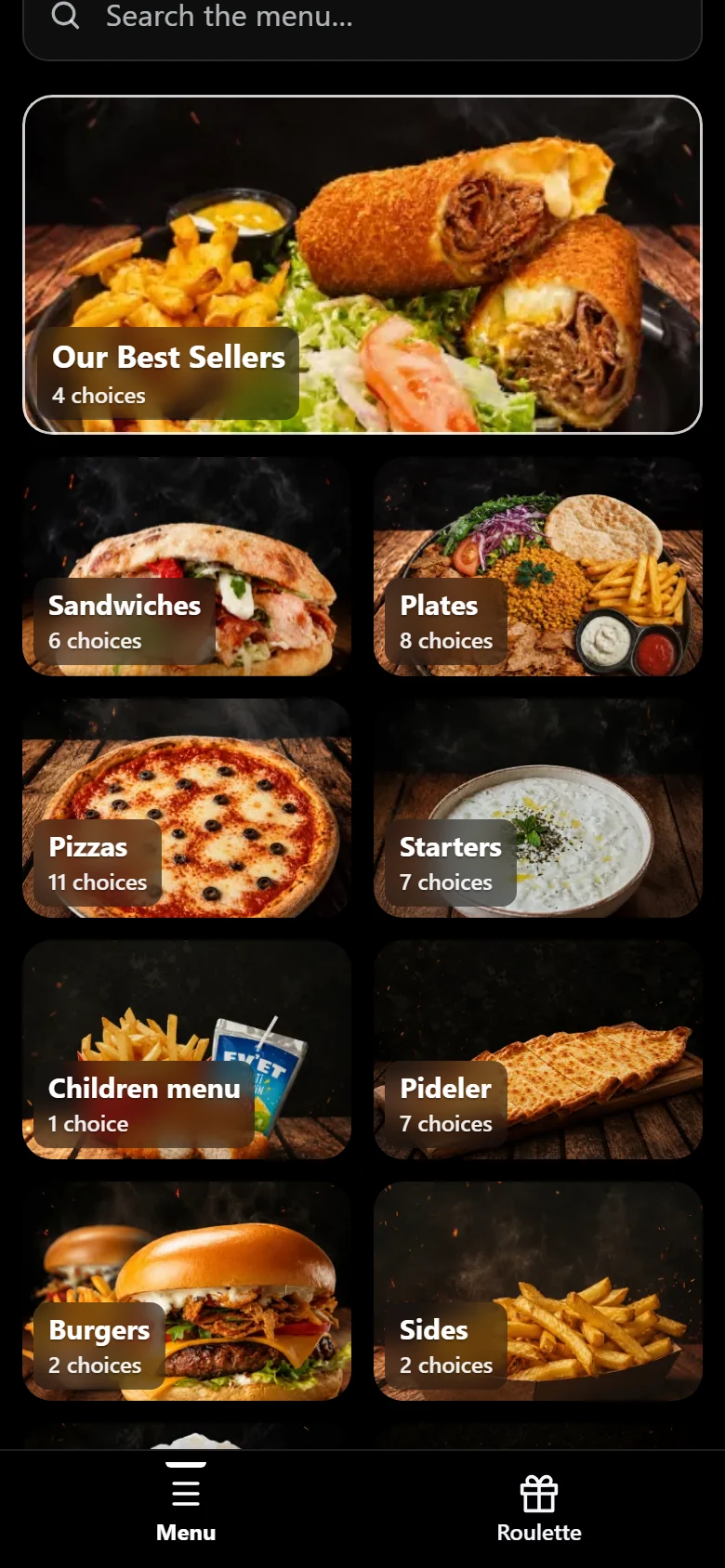 Ev'Et's menu (English)