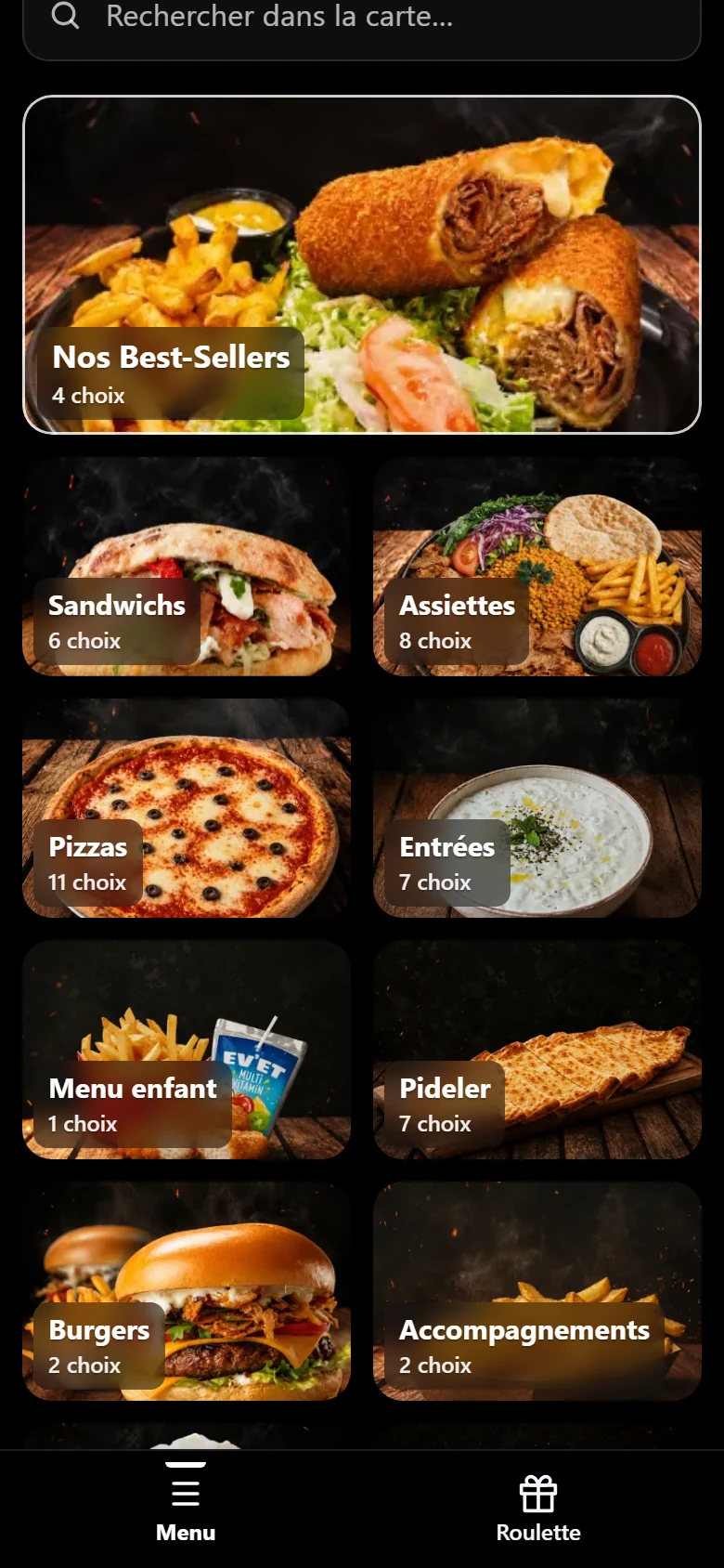 Ev'Et's menu (French)