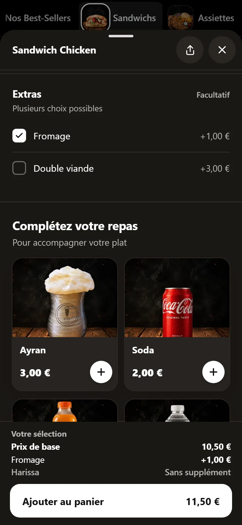 Les extras et le récapitulatif de la sélection (démonstration)