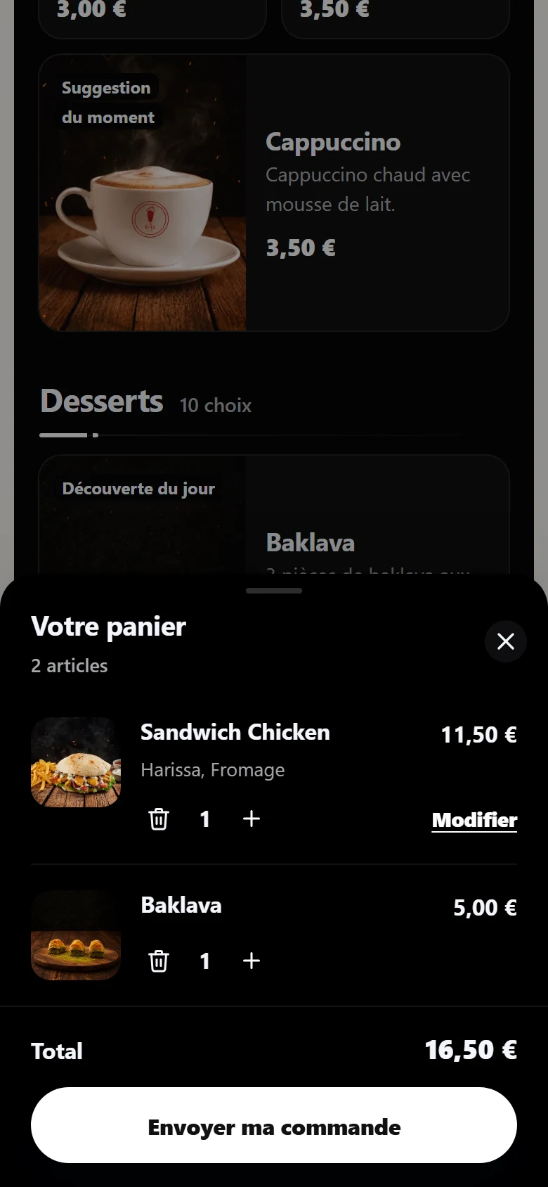 Le panier du client, carte d'Ev'Et (démonstration)