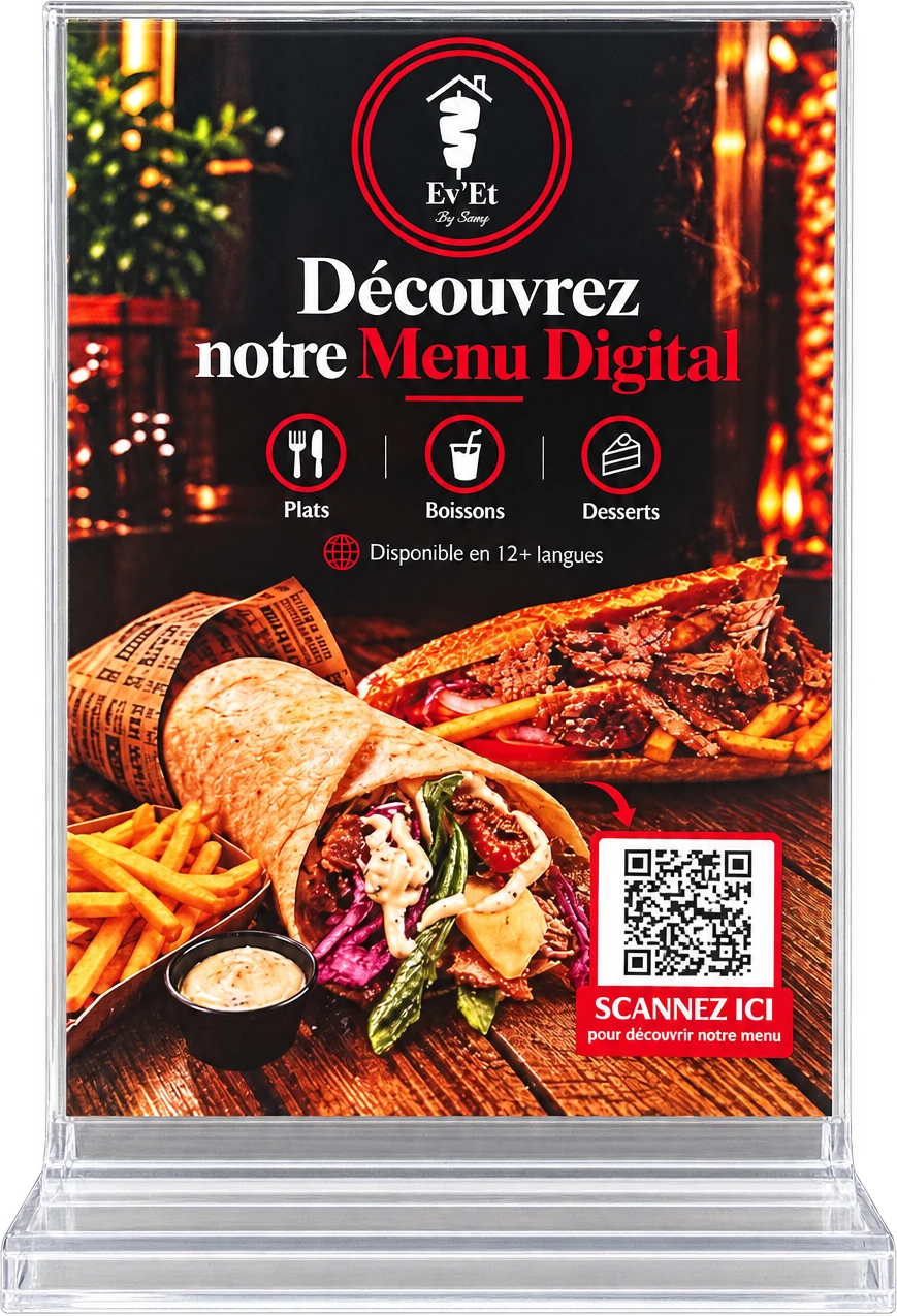 Présentoir de table avec QR code