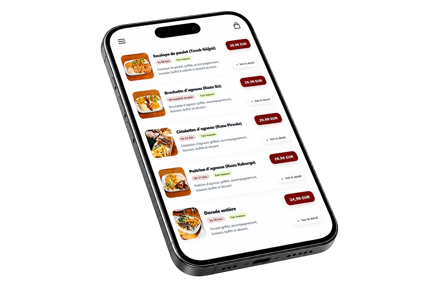 Menu digital restaurant sur téléphone