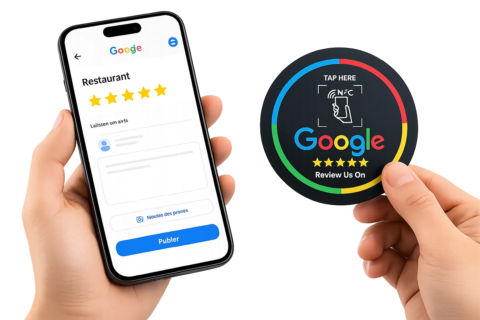 Carte NFC restaurant et avis Google