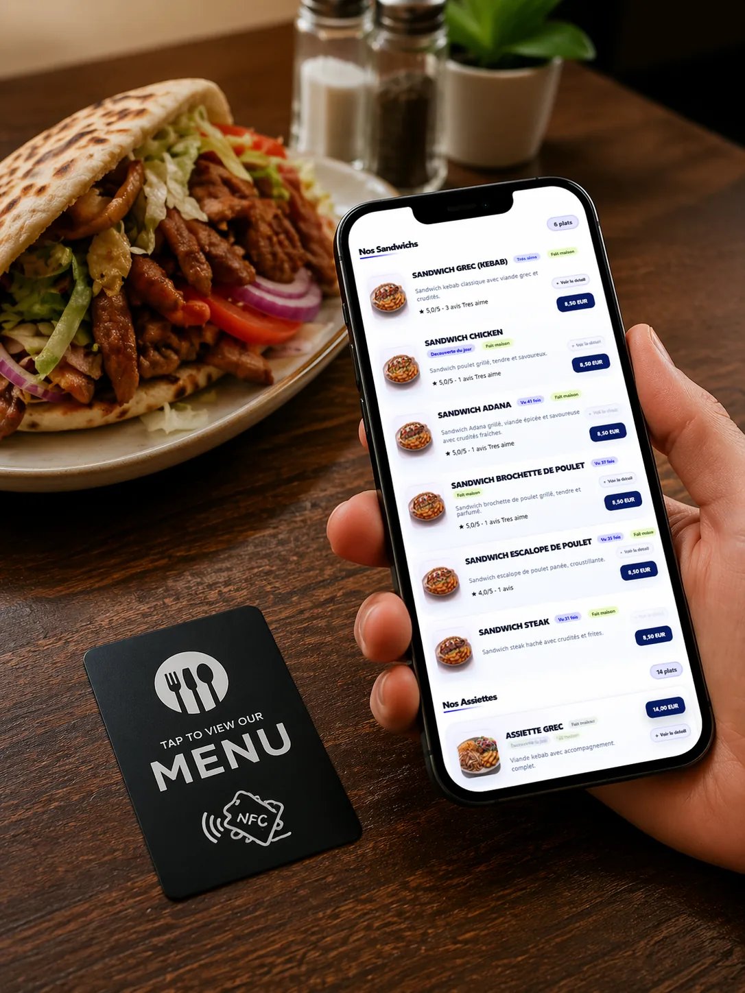 Menu digital sur téléphone