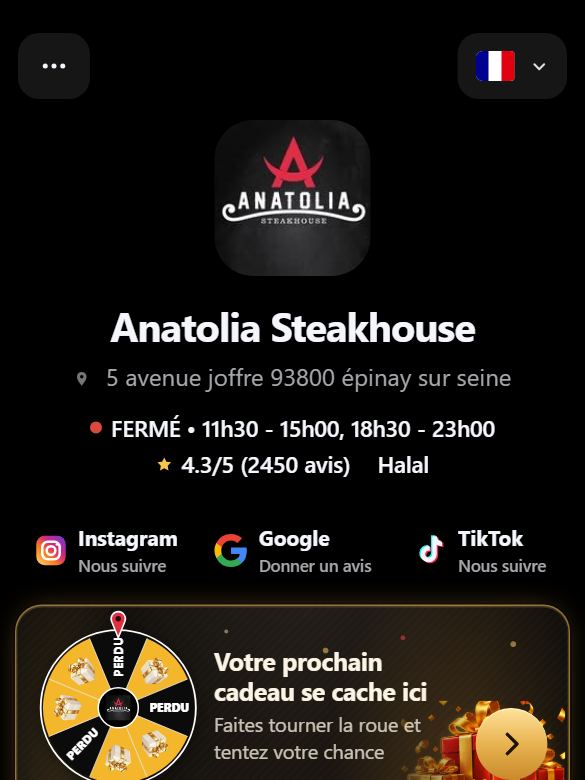 Aperçu actuel du menu de Anatolia Steakhouse