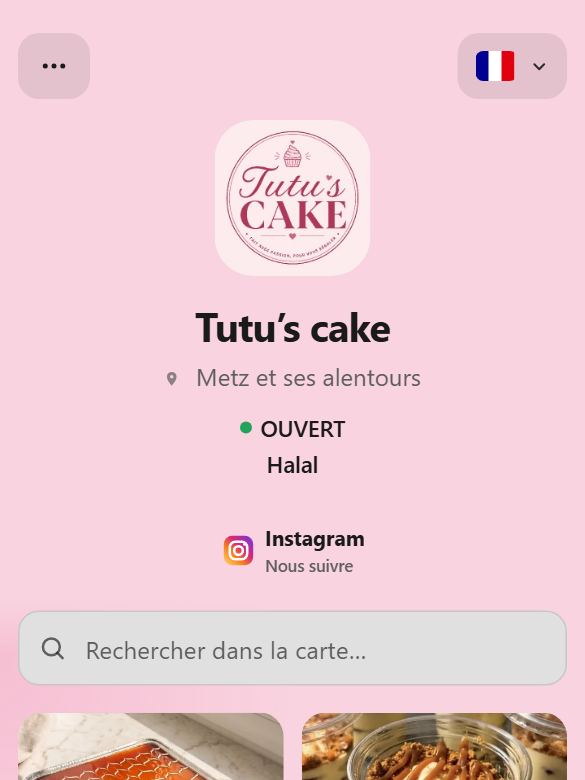 Aperçu actuel du menu de Tutu’s cake